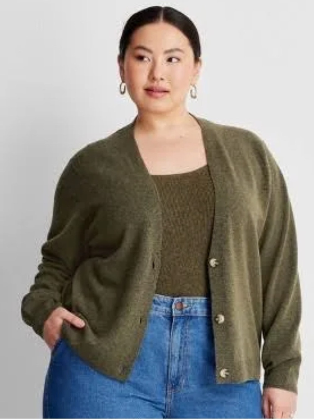 a new day Olive Green Button-Front V-Neck Cardigan